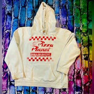 Disney Cream Hoodie with Red Pizza Planet Graphic